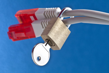 Phone cable secured by a padlock