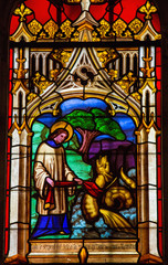 Stained glass in Bayeux - Saint and dragon