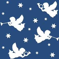 Christmas seamless pattern with silhouettes of angels