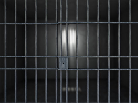 Old  Prison Interior with Jail Bars. (Focus on the Jail Bars)