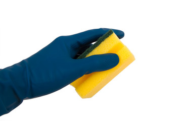 Hand with Glove Holding Cleaning Sponge