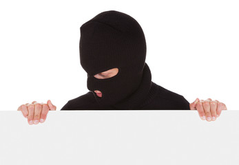 Burglar Holding Blank Placard