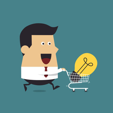 Businessman with shopping carting and light bulb Idea, Business
