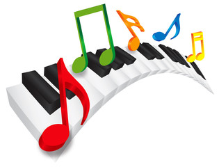 Naklejka premium Piano Wavy Keyboard and Music Notes 3D Illustration
