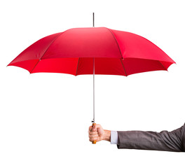 Hand with an red umbrella