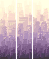 Vertical banner of big city and sun.