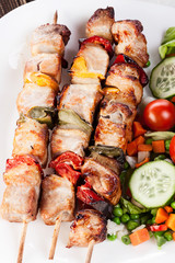 Grilled shashlik with vegetables