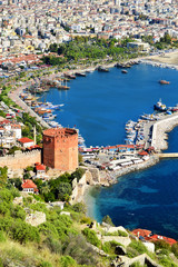 Fototapeta premium View of Alanya harbor form Alanya peninsula. Turkish Riviera