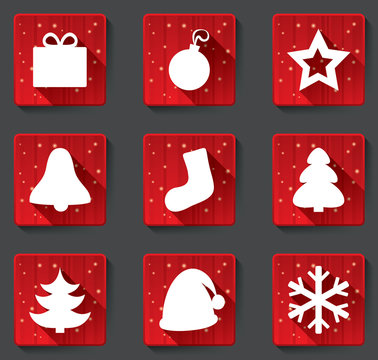 Merry Christmas flat paper icons with shadows.
