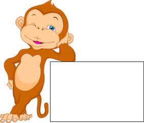 cute monkey with blank sign