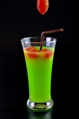 Guava shake drink in glass and tomato