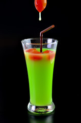 Guava shake drink in glass and tomato