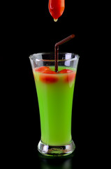 Guava shake drink in glass and tomato