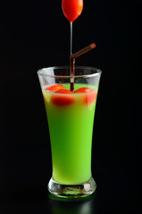 Guava shake drink in glass and tomato
