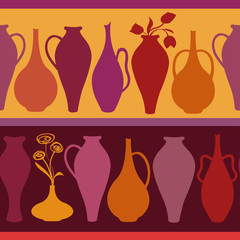 Seamless pattern of vases