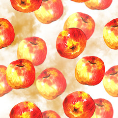 Watercolor seamless background with apples