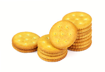 Crispy delicious crackers isolated on white background