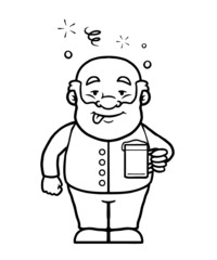 Black and white old man holding a beer while being drunk.