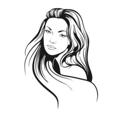 Beautiful woman with long hair sketch