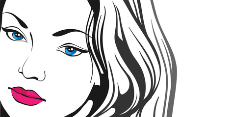 Beautiful woman with long hair sketch