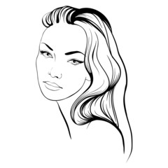 Beautiful woman with long hair sketch
