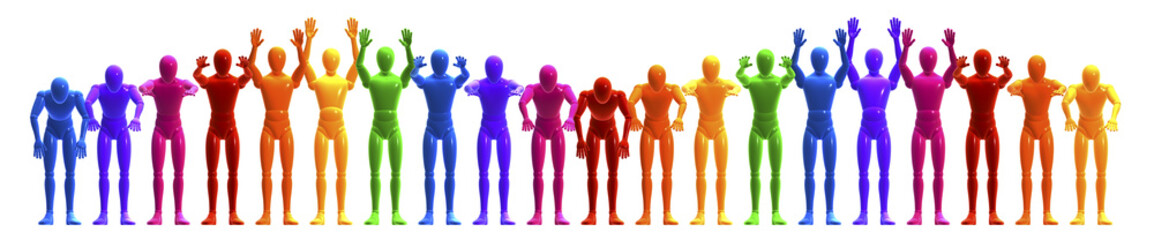 Farbige Figuren bei der La Ola Welle, frontal © viz4biz