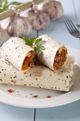 burritos wraps with meat beans and vegetables