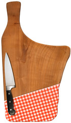 Using Cutting Board with Knife and Tablecloth