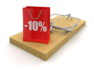 Mousetrap and bag with Percentage Sign (clipping path included)