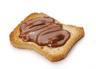 Rebanada de pan con crema de chocolate.