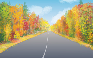 Naklejka premium Vector autumn landscape with empty road.