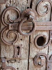old door of one medieval Church in Catalonia.Spain