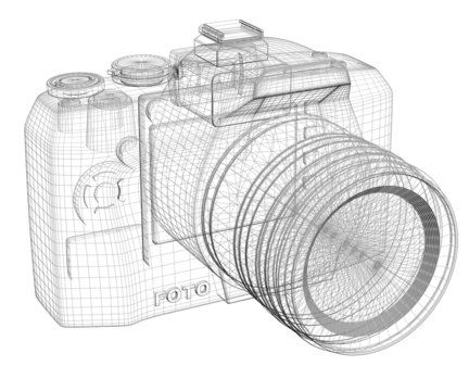 SLR camera. Wire frame