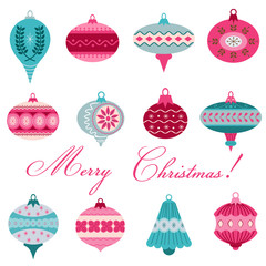 Set of Vintage Christmas Tree Balls - for design and scrapbook