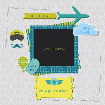 Baby Boy Shower or Arrival Card - Air Plane Theme - in vector