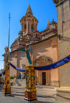 Religious decorations on the Zurrieq church in Malta