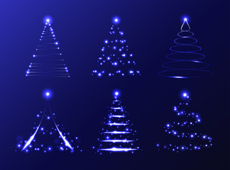 Vector set of abstract Christmas trees on a dark blue background