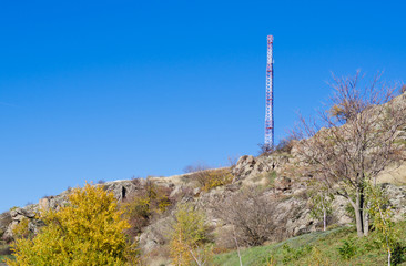 Communications mast on a hilltop