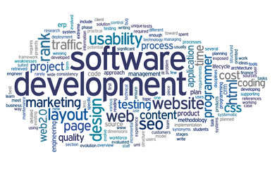 Obraz premium Software development concept in tag cloud