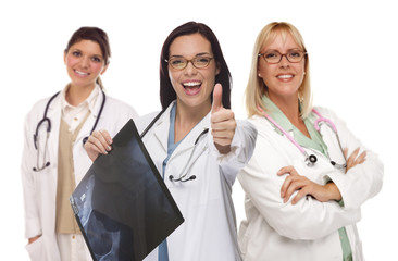 Fototapeta premium Three Female Doctors or Nurses with Thumbs Up Holding X-ray