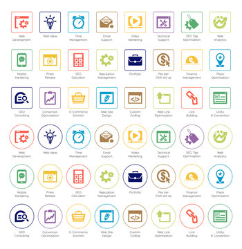 SEO and Development icon set4, box and circle series
