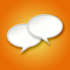 3D White chat bubbles on orange background