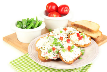 Fototapeta na wymiar Sandwiches with cottage cheese and greens