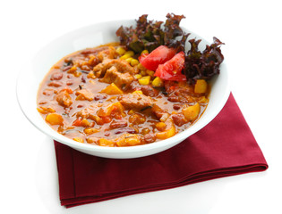 Chili Corn Carne - traditional mexican food, isolated on white