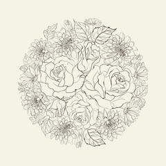 Hand drawn bouquet of roses.