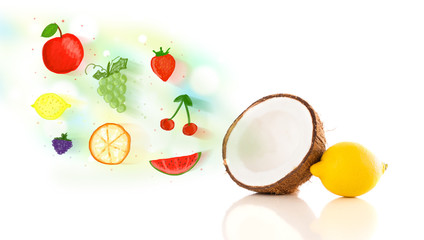 Colorful fruits with hand drawn illustrated fruits