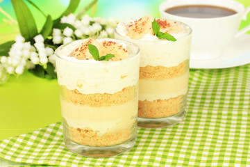 Delicious dessert with banana and caramel