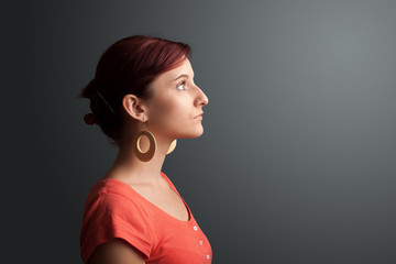 Young girl portrait thinking with copyspace