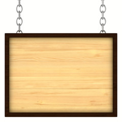 wooden signboard on the chains. Isolated 3D image