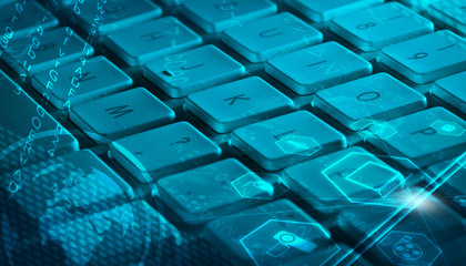 Keyboard with glowing multimedia icons